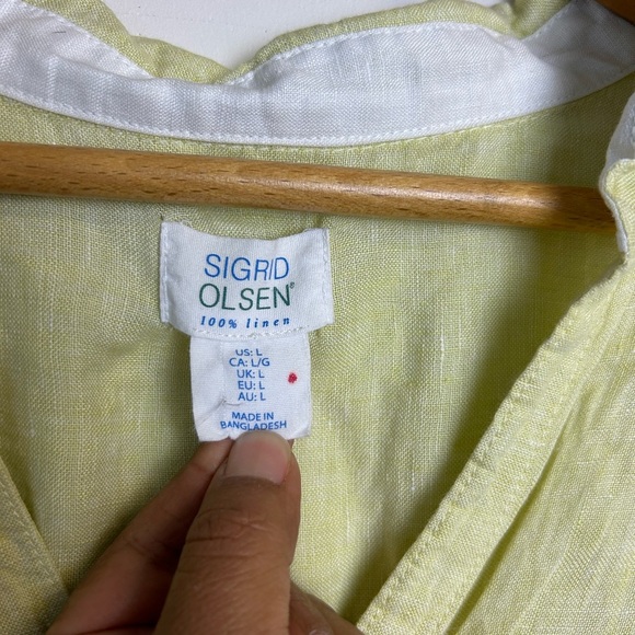 Sigrid Olsen 100% Linen Size L Light Yellow Button-Up Blouse Natural  old Money - Picture 6 of 13